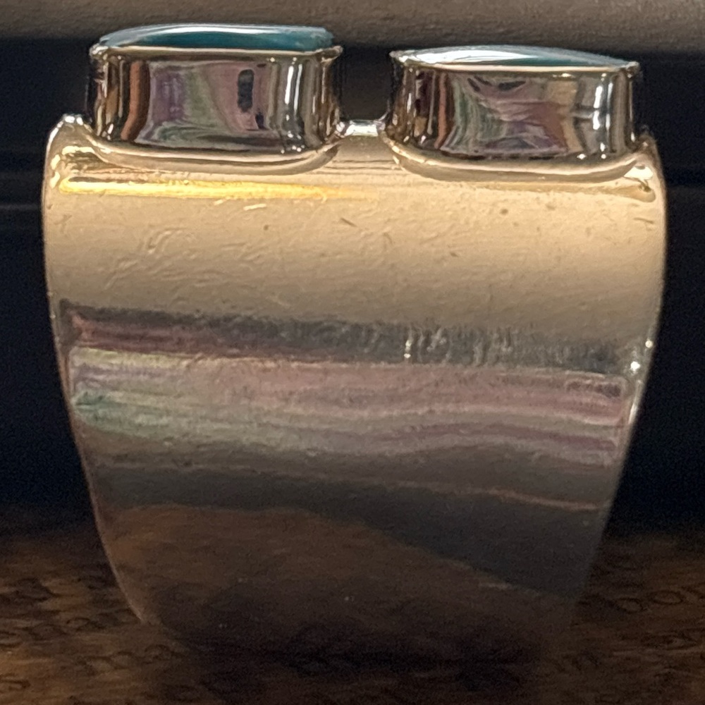 Vintage Sterling Silver Double Turquoise Wide Cuff Statement Ring 925 Size 6 - Picture 4 of 6